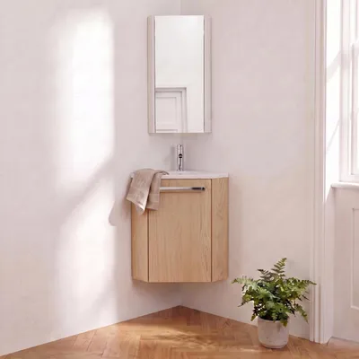 Image de Ensemble lave-mains angle suspendu SKINO avec robinet et armoire d'angle