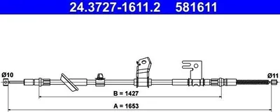 Produktbild von ATE Handbremsseil Seilzug Feststellbremse für HONDA Jazz II Schrägheck (GD, GE3, GE2) Hinten Rechts 24.3727-1611.2