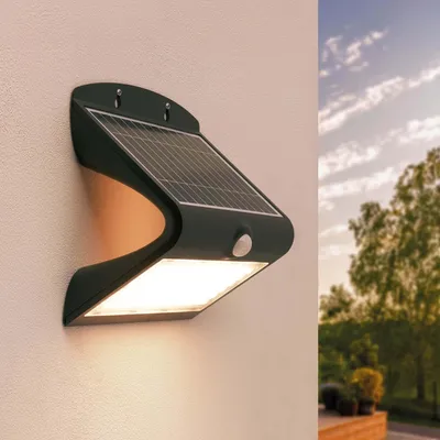 Produktbild von Ledvion Moderne Solar LED Wandlampe sensor 8W Warmweiß IP65 Schwarz Mit