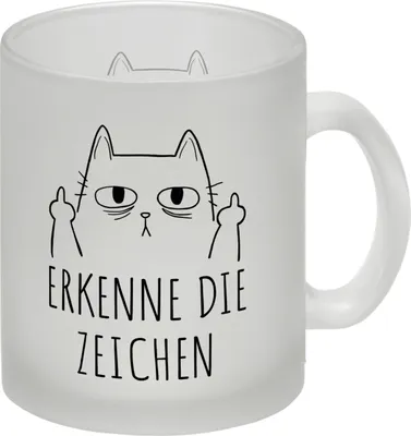 Produktbild von Katze mit Mittelfinger Glas Tasse mit Spruch Erkenne die Zeichen