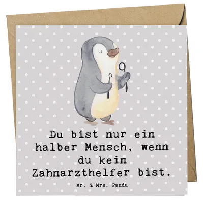 Produktbild von Mr. & Mrs. Panda Grußkarte Zahnarzthelfer Herz - Grau Pastell - Geschenk, Glückwunschkarte, doppelkarte, Klappkarte, anlasskarte, faltkarte