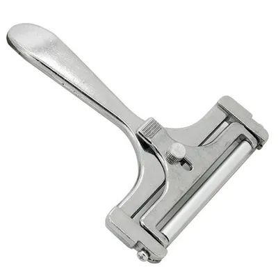 Obrázek produktu pro Kráječ sýrů s válečkem a řezacím drátem, variabilní tloušťka řezu, nerezová ocel/hliník, retro design, rotační řez, stříbrná