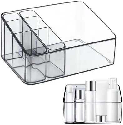 Produktbild von Ibenzoa® Transparente Multifunktions-Aufbewahrungsbox aus Kunststoff, 16,4 x 8,5 x 10 cm, 2 verstellbare Fächer – für Kosmetik & Büro
