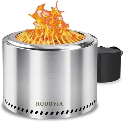 Produktbild von Rauchfreie Feuerstelle 50cm, Feuerschale Edelstahl mit Grillrost, Aufbewahrungstasche, Abnehmbarer Aschekasten,Tragbare Feuerstelle für Terrasse, Garten, Camping, Einfache Einrichtung und Lagerung