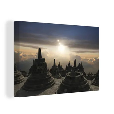 Obrázok produktu pre OneMillionCanvasses® - Maľba na plátne - Obraz na plátne Nástenná maľba na plátne - Borobudur pri západe slnka - 150x100cm - Fotografia na plátne -