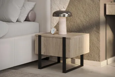 Zdjęcie produktu dla Szafka nocna 50 cm dąb biszkoptowy czarne nóżki mat z szufladą Verica 18 mm