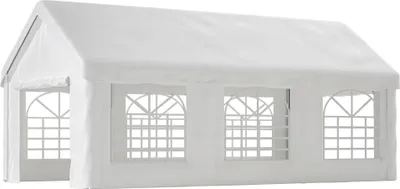 Obrázok produktu pre Stanová garáž pre vozidlá 3x6 m - Dvojité roletové dvere pre plný prístup cez cestu, robustná konštrukcia chrániaca pred poveternostnými vplyvmi - S odnímateľnou strechou a bočnými plachtami