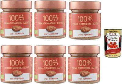 Produktbild von Eurocompany, Crema Spalmabile 100% Di Mandorle tostate, Brotaufstrich creme 100% Geröstete Mandeln, Nur eine Zutat, 6x 175g + Italian Gourmet polpa 400g