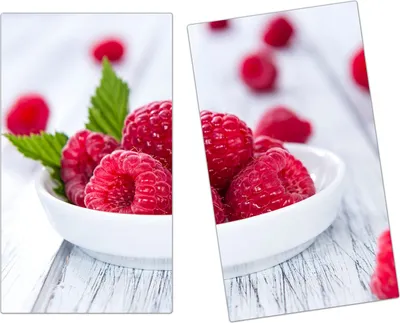Produktbild von Spritzschutz Herdabdeckplatte Schneidebrett aus Glas Himbeeren auf Schale 2-Teilig (60x52cm)