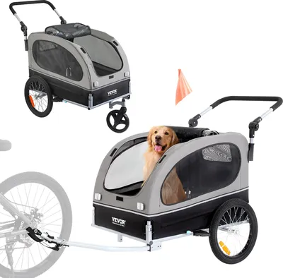 Produktbild von Hunde-Fahrradanhänger, trägt bis zu 88 Pfund, 2-in-1-Fahrradträger für Haustier-Kinderwagen, einfach zusammenklappbarer Wagenrahmen mit Schnellspannrädern, universeller Fahrradkupplung, Reflekto