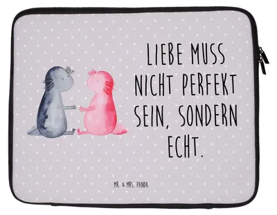 Produktbild von Mr. & Mrs. Panda Laptop Tasche Axolotl Liebe 27 x 36 cm - Grau Pastell - Geschenk, Hülle, Sleeve, Laptoptasche, Notebooktasche, Valentinstag