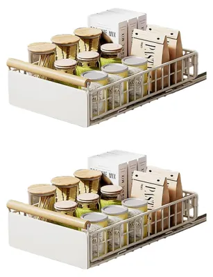 Produktbild von Teleskopschublade, 2 Stück Faltbare Ausziehbare Schublade für die Küche, 23,5*11*39,556,5 cm, Metall Schrank Organizer, ohne Bohren, Weiß