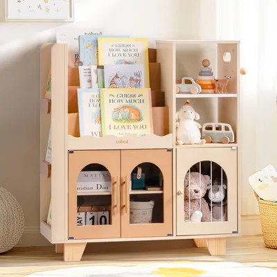 Productafbeelding van ROBUD Kinderboekenrek, caramelkleur, houten staande planken, meerlaags, met ruimte voor speelgoed