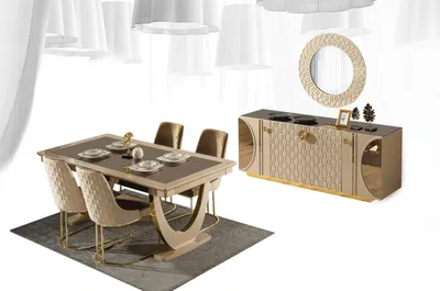 Produktbild von Luxus Esszimmer Set Essgarnitur Stuhlgruppe 7tlg. Set 4x Stuhl Tisch Sideboard