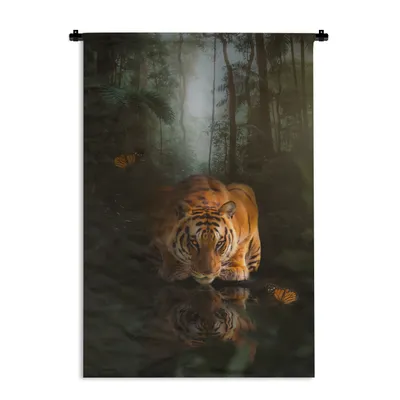Produktbild von MuchoWow® Wandteppich Wandbehang Tiger - Gold - Dschungel 120x180 cm Tapisserie Dekoration Wandtuch - Schlafzimmer - Dekorationen für das Haus