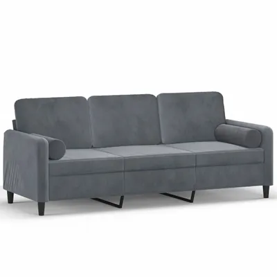 Produktbild von 3-Sitzer-Sofa mit Zierkissen Dunkelgrau 180 cm Samt