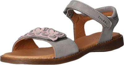 Produktbild von Sandalette LORE FIORI Grau Leder mit Klettverschluss und Blumen ohne Absatz