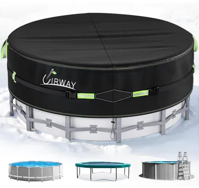 Produktbild von Poolabdeckung 640 cm rund 420D Winterabdeckung UV-Schutz mit Kordelzug schwarz