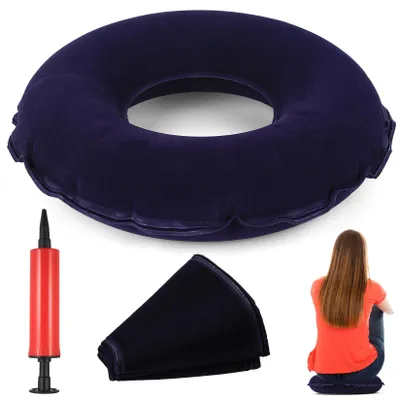 Produktbild von Aufblasbares Kissen für Hämorrhoiden, postoperatives Sitzkissen, Steißbeinkissen, aufblasbares Ringkissen, donut-förmiges Sitzkissen mit Pumpe (blau)