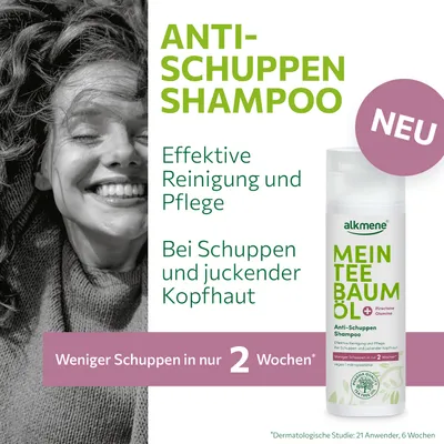 Produktbild von alkmene Mein Teebaumöl Anti Schuppen Shampoo 3x 200 ml weniger Schuppen in 2 Wochen, vegan, klimaneutral, gegen Schuppen