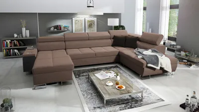 Produktbild von Polsterecke XXL Sofa Wohnzimmer Couch MOREN VI Big Sofa Ecksofa Ottomane Links Eckcouch mit Schlaffunktion Braun Stoff SAWANA 25