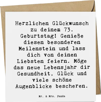 Produktbild von Mr. & Mrs. Panda doppelkarte Spruch 73. Geburtstag Meilenstein - Weiß - Geschenk, Glückwunschkarte, faltkarte, Geschenke, Alter, Liebe, Happy Birthday, Dankbarkeit