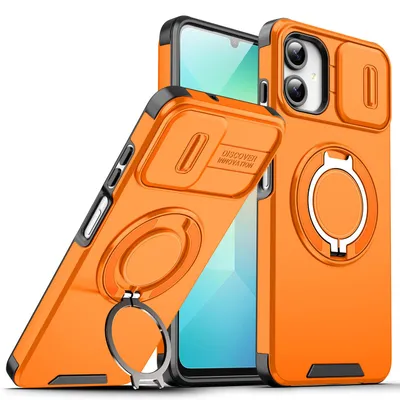 Obrázek produktu pro Dvouvrstvé pouzdro pro Samsung Galaxy A06 5G/4G, s posuvným krytem fotoaparátu a magnetickým kroužkovým stojánkem Pomerančový