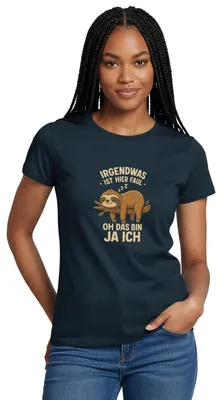 Produktbild von Spreadshirt Irgendwas Ist Hier Faul Oh Das Bin Ich | Faultier Frauen T-Shirt, S, Navy