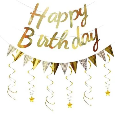 Zdjęcie produktu dla Dekoracje urodzinowe złote białe baner happy birthday flagi girlandy