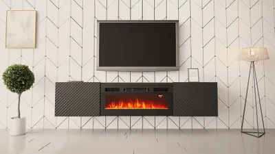Produktbild von Moderne TV-Schrank CARBON mit Kamin TV-Lowboard RTV Schwarz Hochglanz