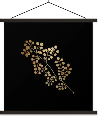 Produktbild von MuchoWow® Textilposter Gold - Zweig - Blatt 40x40 cm mit schwarzem Rahmen - Fotos