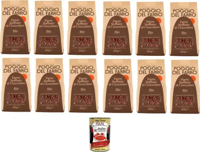 Produktbild von Poggio del Farro- Farro Soffiato al Cioccolato Gepuffter Dinkel mit Schokolade 12x 200gr + Italian Gourmet polpa 400g