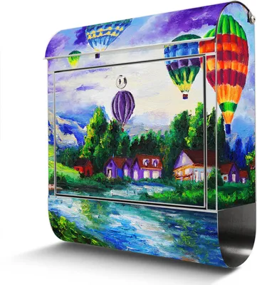 Zdjęcie produktu dla Skrzynka na listy ze stali nierdzewnej z przegrodą na gazety Balloons In Purple Clouds duża skrzynka na listy ze stali nierdzewnej, otwór A4 [BKGE2 12067]