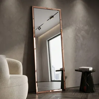 Zdjęcie produktu dla Lustro ścienne z ramą z różowego szkła 55x2x150 cm