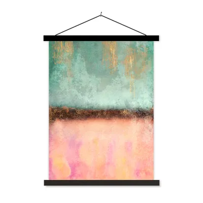Produktbild von MuchoWow® Textilposter Gold - Farbe - Abstrakt - Grün - Rosa 120x160 cm mit schwarzem Rahmen - Magnetischer
