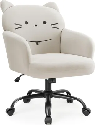 Produktbild von IWMH Bürostuhl mit Armlehnen, Höhenverstellbar Schreibtischstuhl, Drehstuhl mit Rollen, Katze Schminkstuhl, Homeoffice Stuhl - Beige