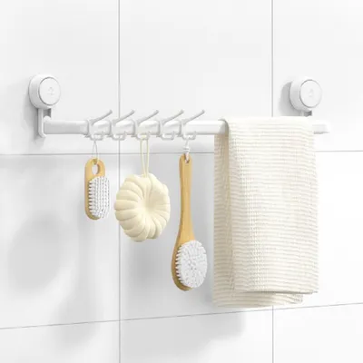 Produktbild von Handtuchhalter verstellbar mit Saugnapf 5 verschiebbaren Haken