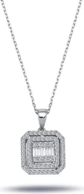 Produktbild von 0,47 Carat Diamant Halskette mit Carreé-Anhänger Diamanten in Baguette-Schliff