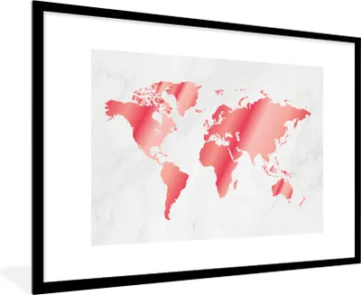 Produktbild von MuchoWow® Gerahmtes Poster Weltkarte - Rosa - Marmor 90x60 cm - Poster mit Schwarzem Bilderrahmen Wandposter Rahmen Foto Bilder - Wanddekoration - Fotos