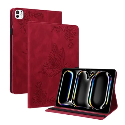 Produktbild von Für Apple iPad Pro 11 2024 Schmetterling Muster Kunstleder Hülle Cover Tasche Case Rot
