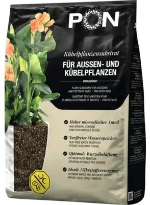 Produktbild von PON-Pflanzsubstrat TERRAPON 30 Liter | Substrat für alle Außen- und Kübelpflanzen | vorgedüngt und torffrei | 14057