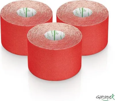 Zdjęcie produktu dla Gatapex – 3 rolki taśmy kinezjologicznej w kolorze czerwonym, 5,5 m x 5 cm / łącznie 16,5 metra