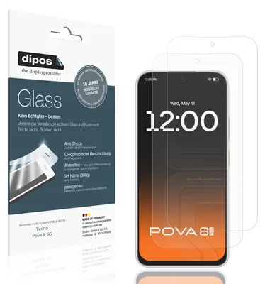 Produktbild von 2x Schutzfolie für Tecno Pova 8 5G matt - Anti-Shock 9H Folie dipos Glass Kunststoffglas