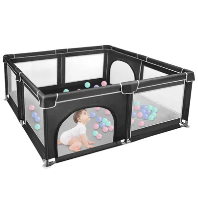 Produktbild von Baby Laufgitter 180x150x66cm Aktivitätszentrum mit atmungsaktivem Netz Rutschfester Basis Sicherheitsspielplatz Schwarz