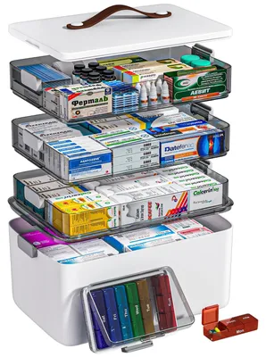 Image de Omgoods - Boîte de rangement multifonctionnelle pour médicaments, avec poignée de transport