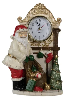 Image de Clayre & Eef Horloge de table 15x7x22 cm Beige Polyrésine Père Noël