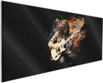 Produktbild von Wallario Küchenrückwand aus Glas, Größe: 125 x 50 cm, Motiv: Gitarrensolo | Spritzschutz | abwischbar | pflegeleicht | in