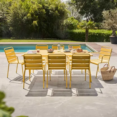 Produktbild von Gartentisch und 8 Metallsessel GELB - Oviala Palavas