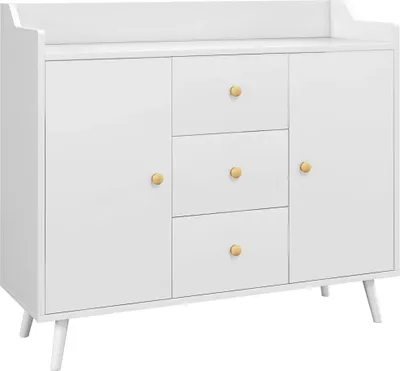 Obrázek produktu pro Příborník do obývacího pokoje - Komoda - 2 dvířka - 3 zásuvky - 90x32x80 cm - potažený melaminem - moderní minimalistický - bílý