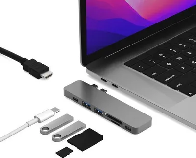 Obrázek produktu pro rozbočovač iMounts USB-C pro MacBook Air/Pro - HDMI, Thunderbolt 3, USB3.0, nabíjení - vesmírně šedý